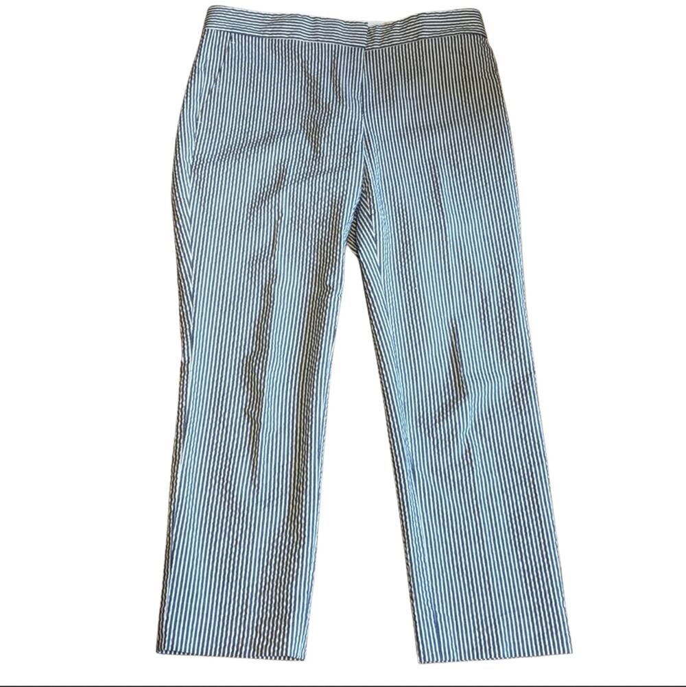 Ann Taylor Devin Fit Preppy Nautical Navy Striped Cropped Summer Pants Size 6